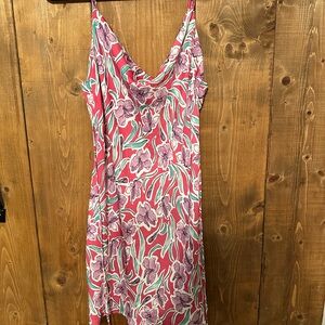 Floral Slip Dress with Pink and Green Pattern
